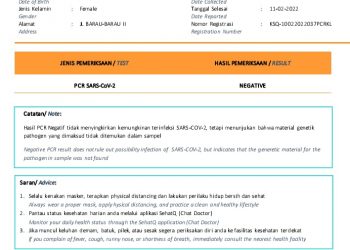 Hasil tes PCR terbaru Bupati Muaro Jambi Hj Masnah Busro (foto: ist)