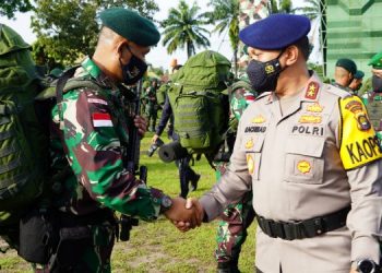 Kapolda Jambi Irjen Pol A Racmad Wibowo saat melepas pemberangkatan prajurit Batalyon Infanteri Raider 142/KJ ke Papua (foto: ist)