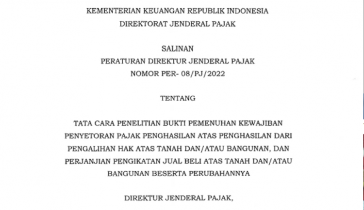 Tampilan awal salinan Peraturan Dirjen Pajak No. PER-08/PJ/2022.