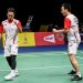 Pebulu tangkis ganda putra Indonesia Mohammad Ahsan dan Hendra Setiawan melawan ganda putra Thailand Chaloempon Charoenkitamorn dan Nanthakarn Yordphaisong di penyisihan grup A Piala Thomas Uber 2022 (Dok Ist)