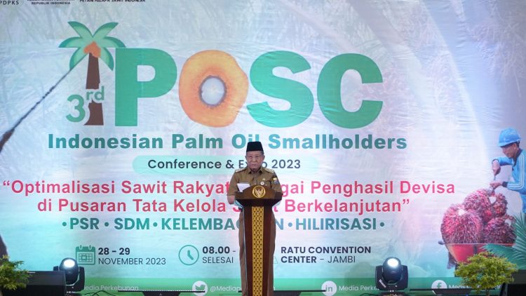 Wagub Jambi Abdullah Sabi Beri Sambutan Indonesia Palm Oil Smallholders Conferences (IPOSC) & Expo Ke III (Dok Foto:Humas Kominfo Jambi)